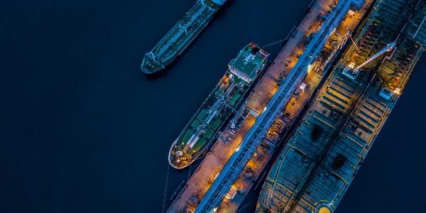 Aerial shot of shipping boats